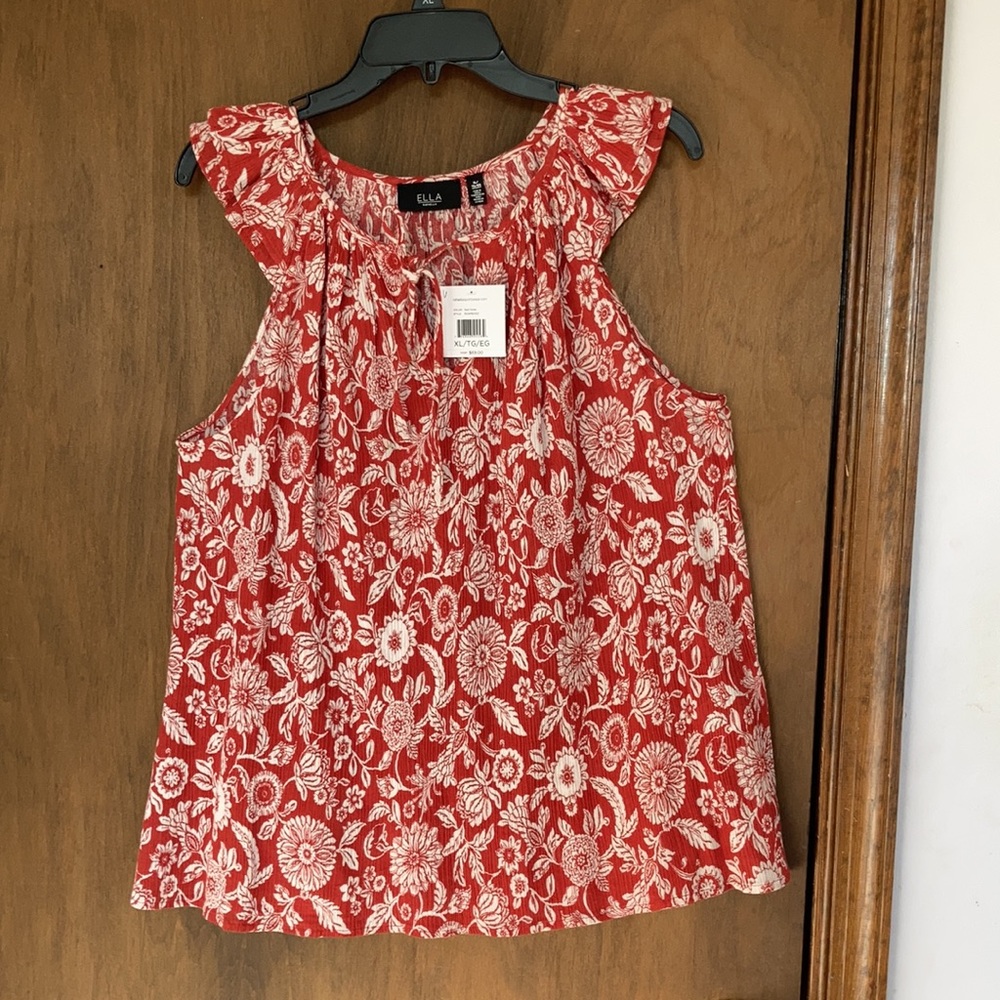 Ella floral print cotton top boho blouse casual office summer keyhole XL